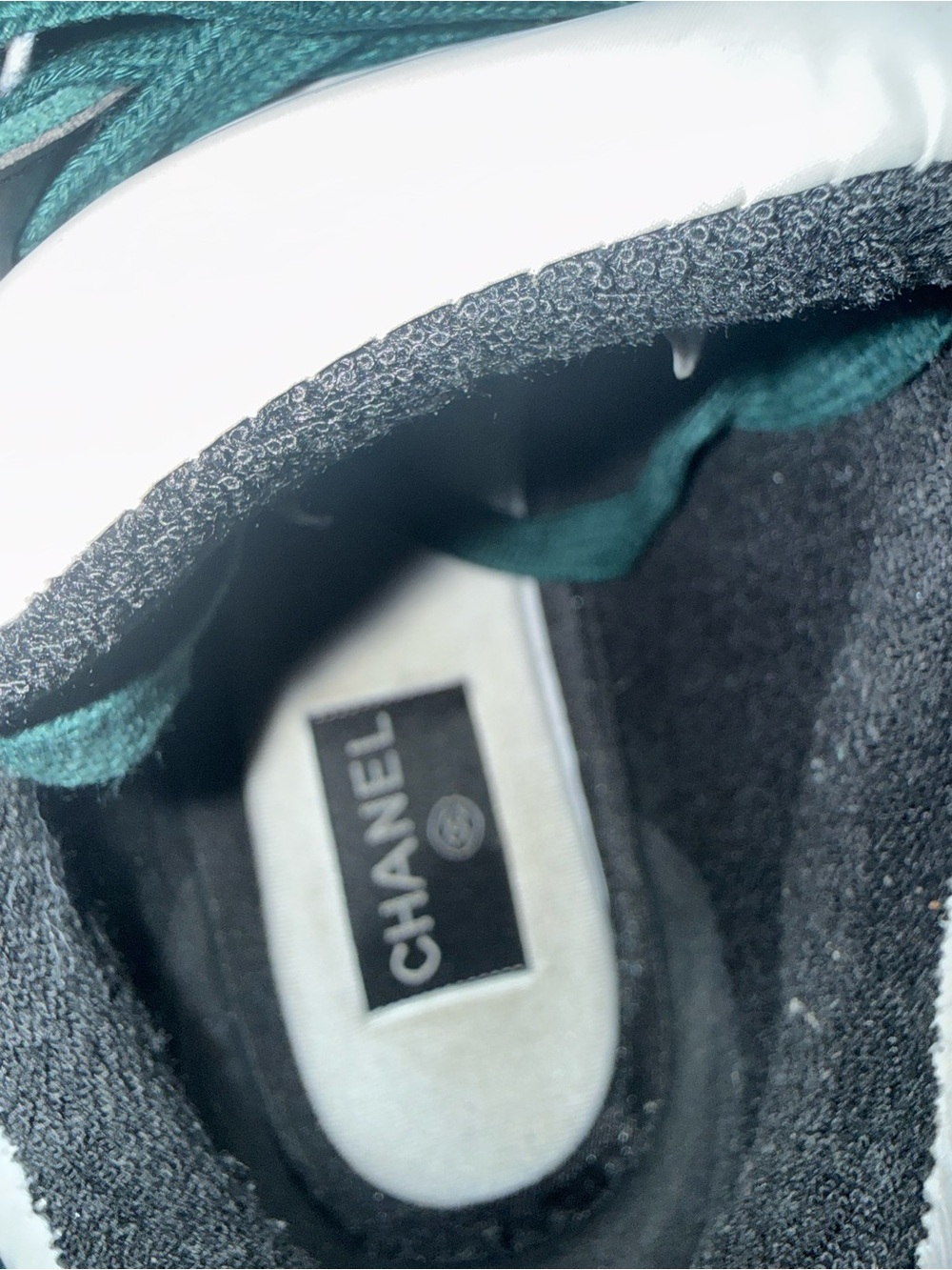 CHANEL White, Green & Orange Colorblock Lace-Up Sneakers - Picture 4 of 7